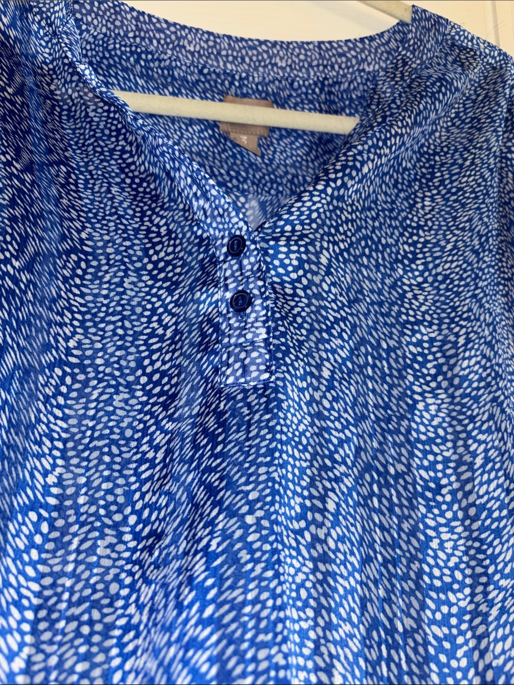 Chico's Blue and White Speckled Roll-Sleeve Blouse XL